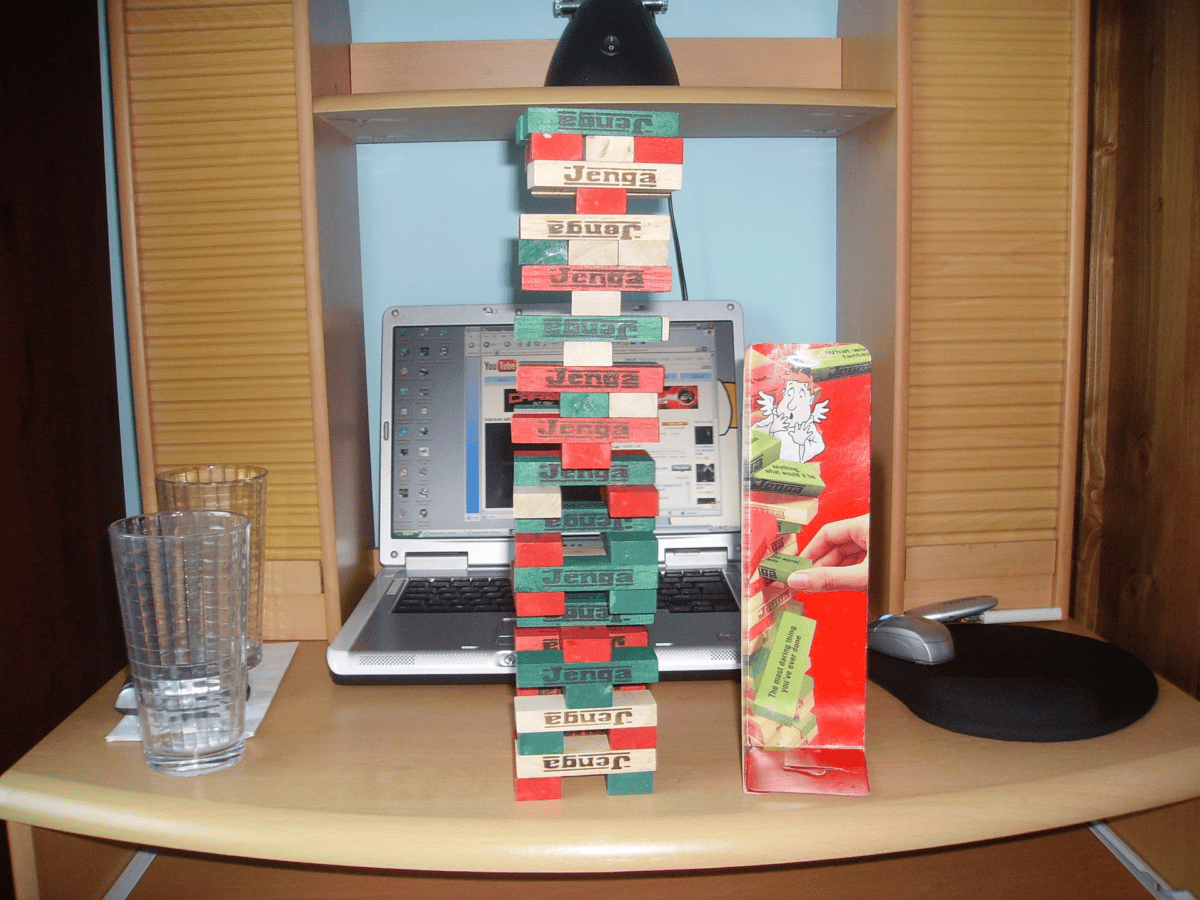 A Jenga Truth or Dare game in progress
