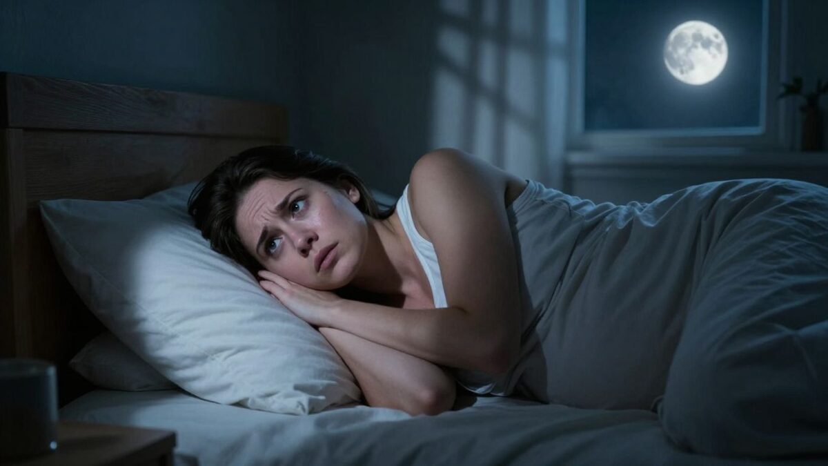 Schwangere Frau hat einen Albtraum im Bett