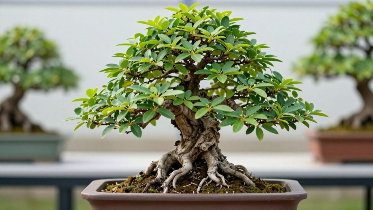Gesunder Bonsai Baum in natürlicher Umgebung