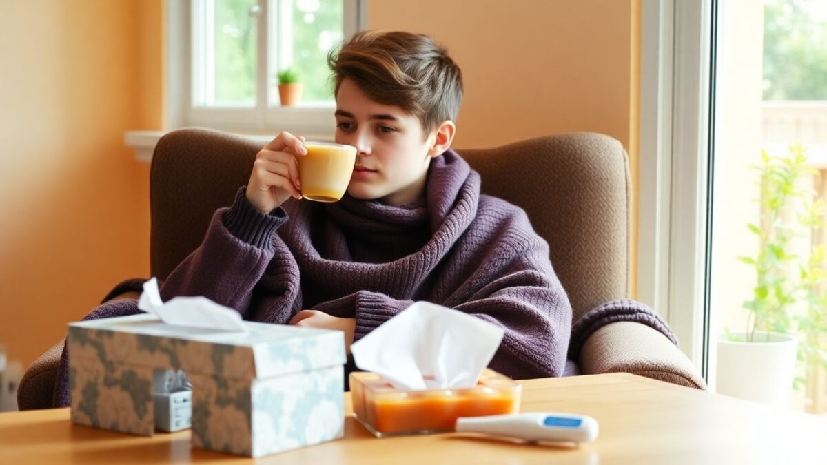 Junger Erwachsener trinkt Tee und erholt sich zu Hause.