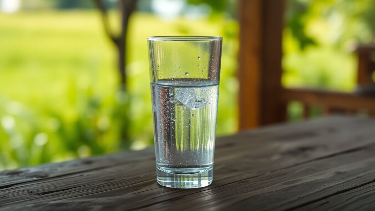 Klares Wasser in einem Glas auf Holztisch