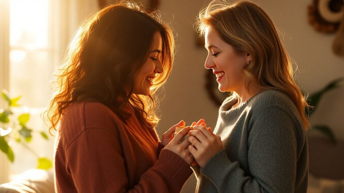 Zwei Freunde teilen einen herzlichen Moment im natürlichen Licht.