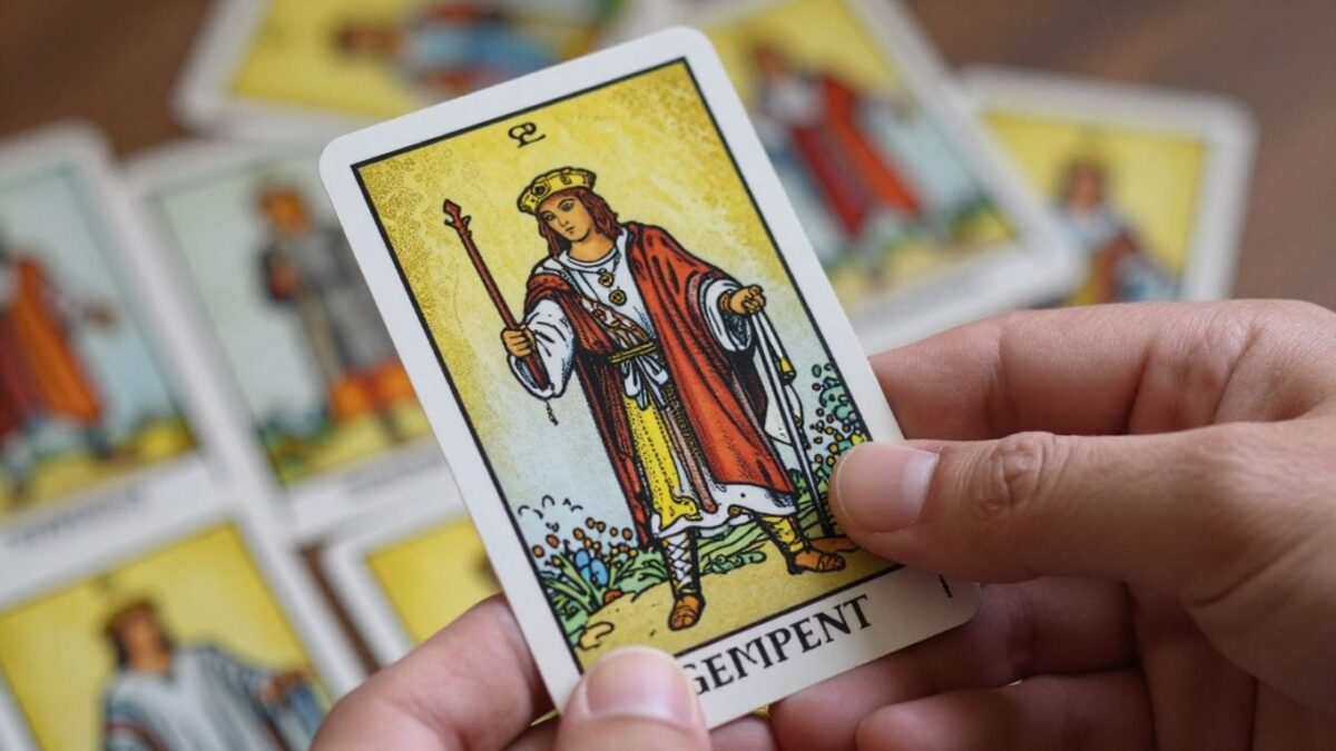 Gempen Tarot Karte mit detaillierter Kunst und Hand