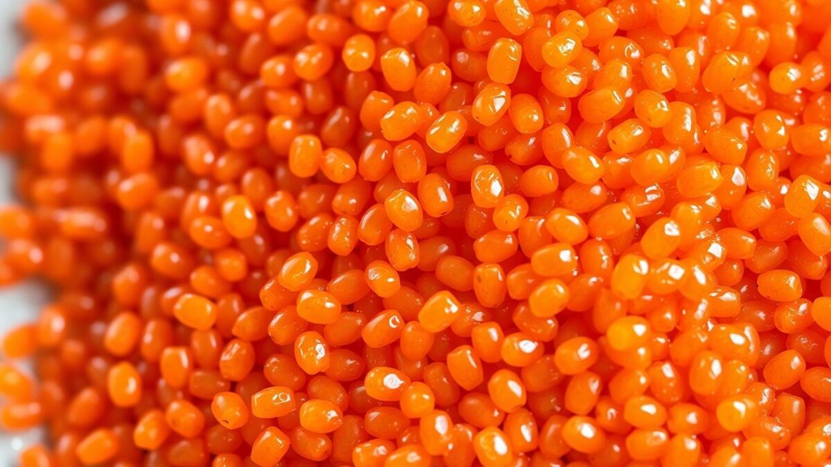 Orange Masago Fischrogen nahaufnahme