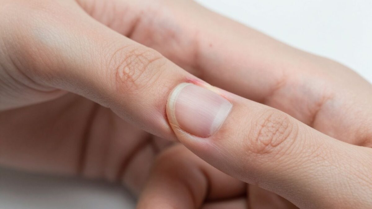 Nagel löst sich vom Nagelbett nach Verletzung, gesunder Nagel