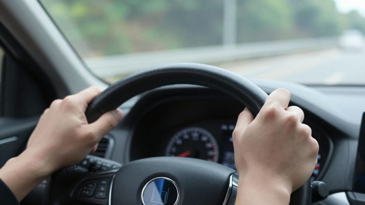 Fahrerin mit Handy am Steuer