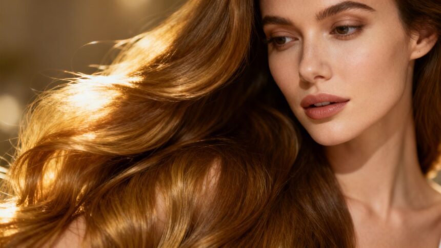 Lange, gesunde Haare einer Frau, die zum Verkauf stehen.