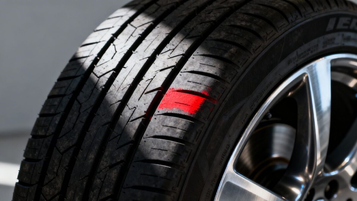 Rotes Symbol auf einem Autoreifen