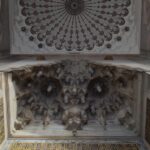 Detailed view of the ornate ceiling in Suleymaniye Mosque, Istanbul.