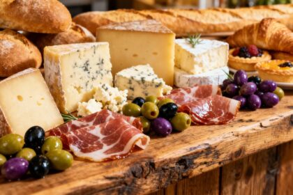 Feinkostladen mit Käse, Wurst und Oliven