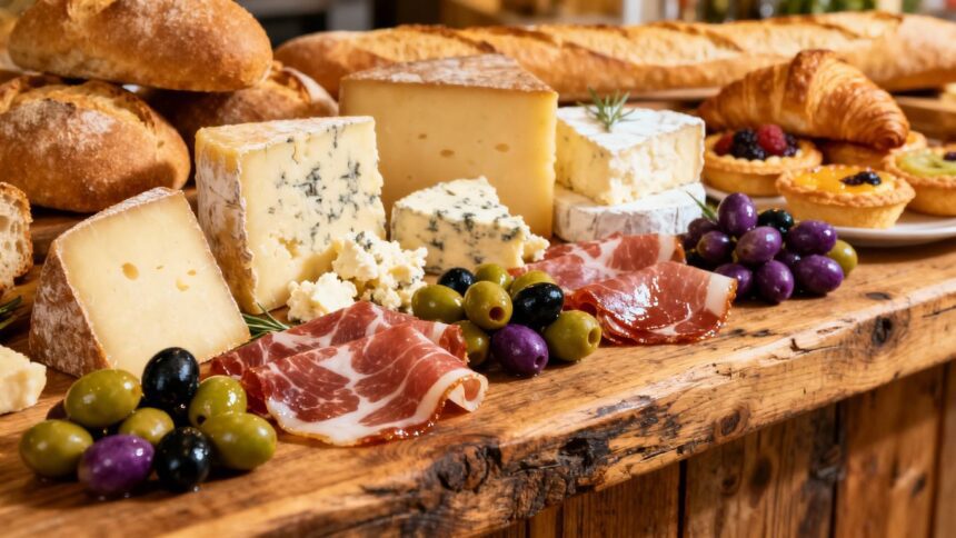 Feinkostladen mit Käse, Wurst und Oliven