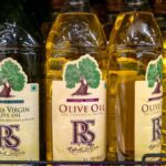 Bottles of olive oil on a shelf