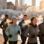 Gruppe joggender Menschen im Winter am Neujahrsmorgen