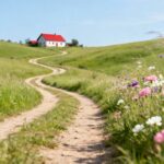 Idyllische Landschaft im Münsterland mit Hügeln und Blumen.